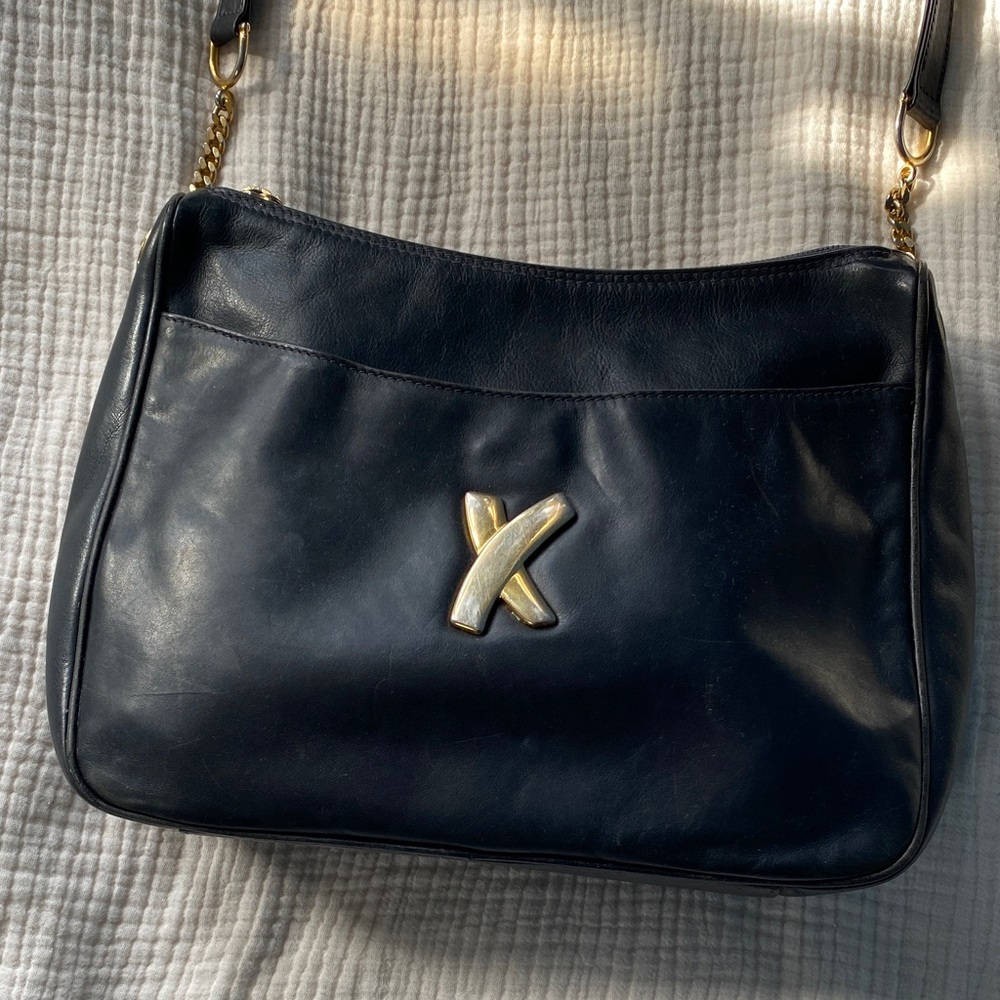Paloma Picasso Dark Blue Leather Shoulder Bag - Picture 2 of 13